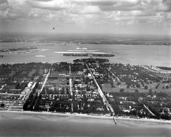 1924 ~ Aerial View of Venetian Causeway From Beach